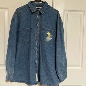 Disney Store Vintage Winnie the Pooh Denim Button Down W/ Embroidered Graphic